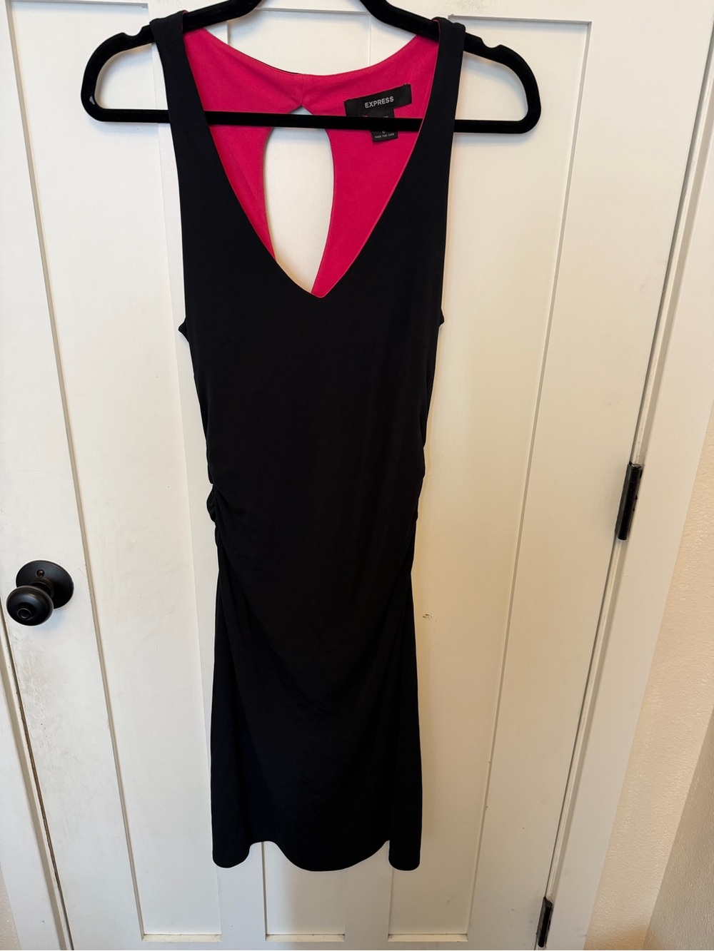 Express Slinky Y2K Midi Black Dress LBD Y2K Keyhole Sleeveless 6 Cinch Waist